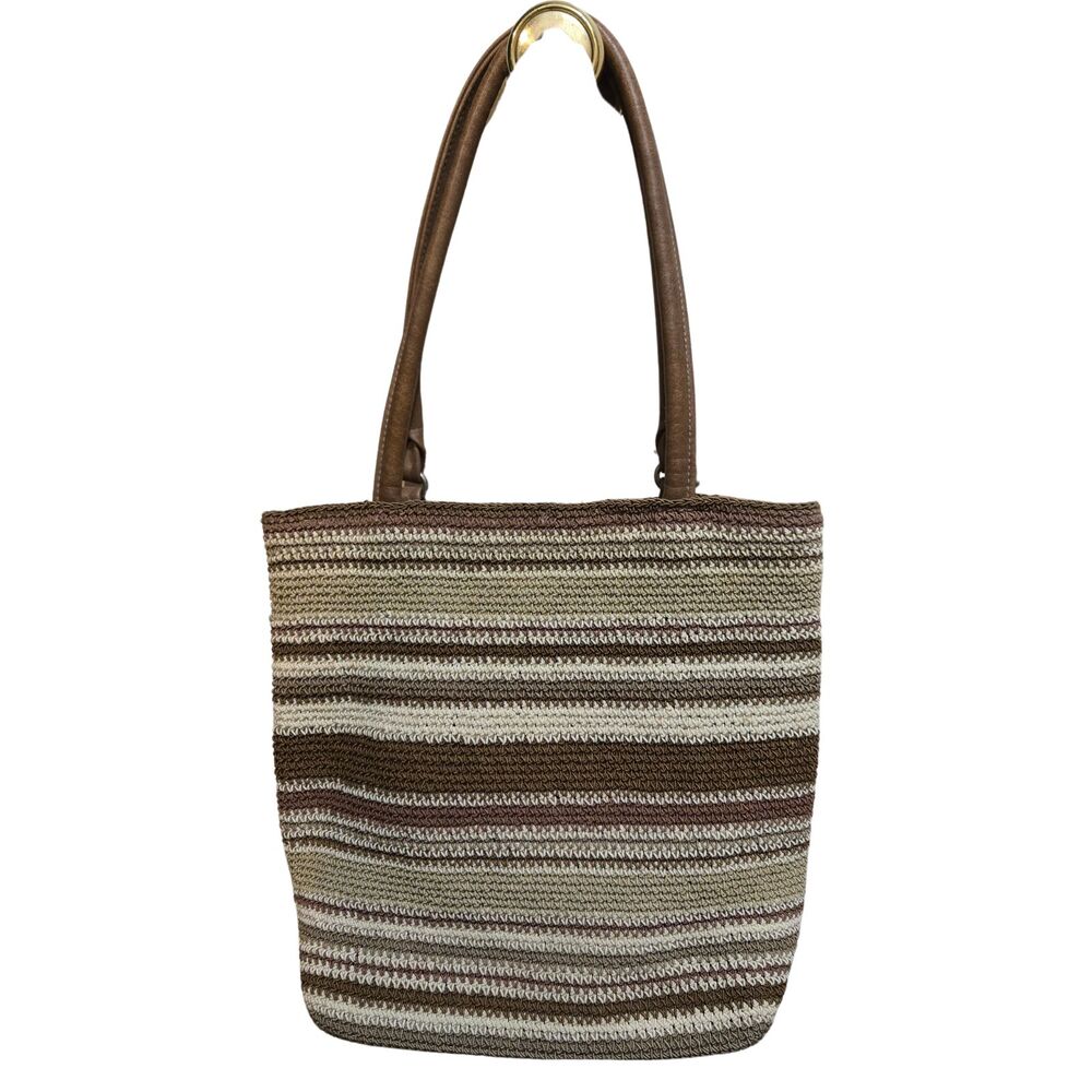 Beachy Knit Y2K Coastal Grandma 90s Earthy Boho Striped Slouchy Hobo Tote Bag - Picture 2 of 9